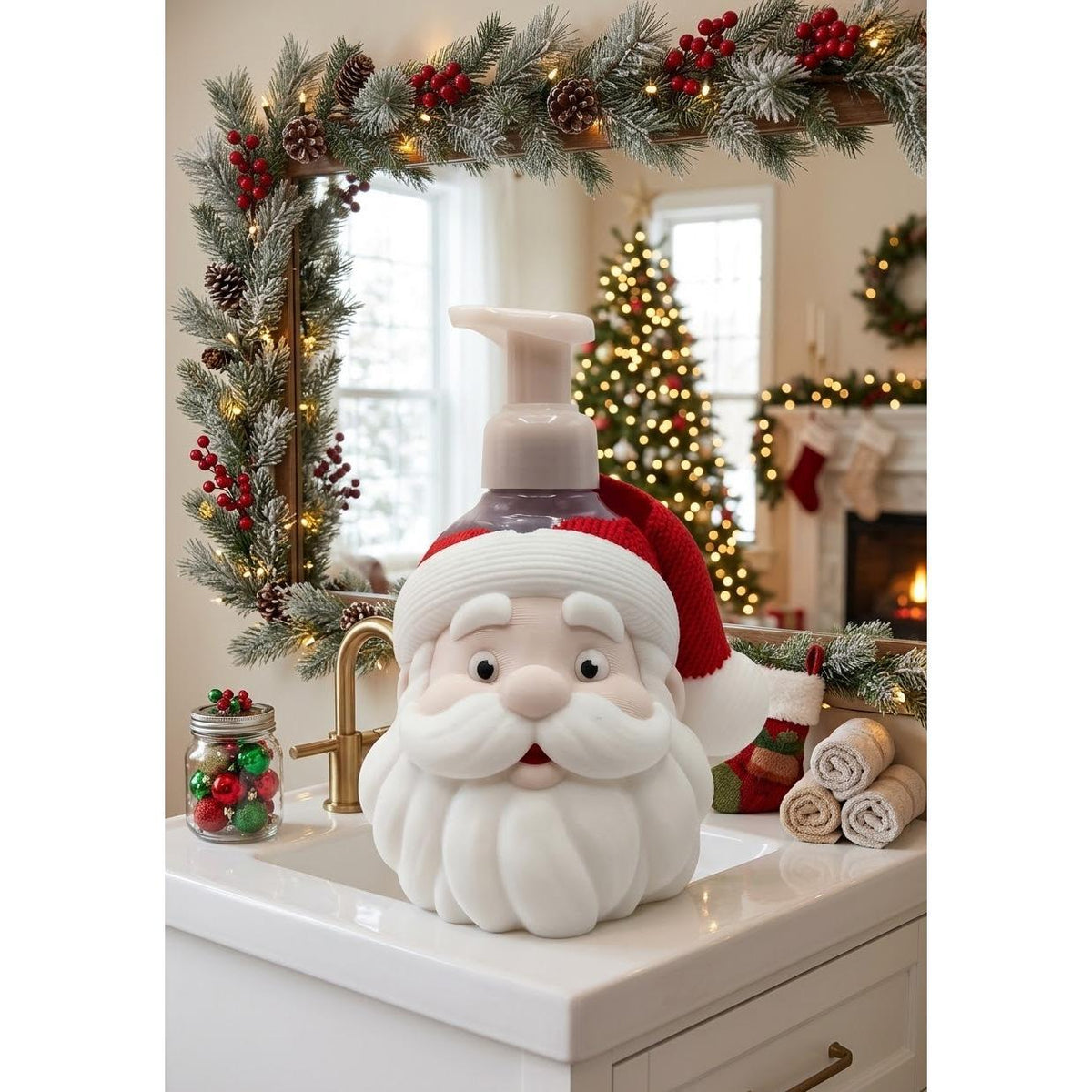 Santa Claus 3D printed soap dispenser holder, view 1