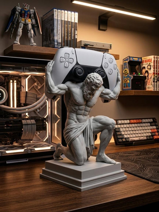 Atlas statue 3D printed controller stand, view 1
