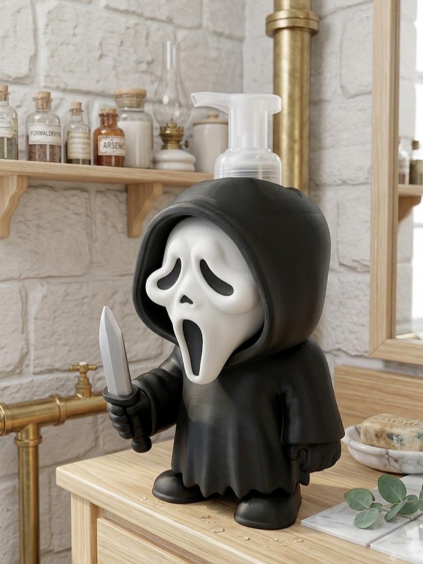 Halloween Ghost Slasher 3D printed soap pump holder, view 2