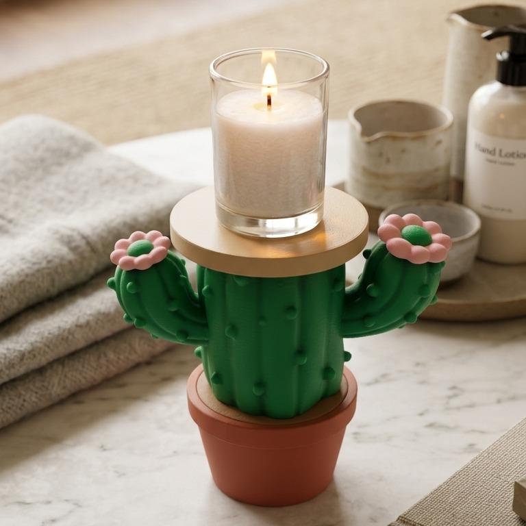 Desert Cactus 3D printed candle holder, view 2