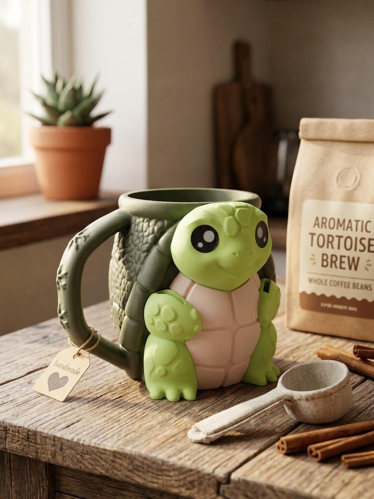 Turtle 3D printed ice cream pint holder, view 5