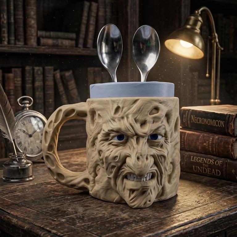 Burnt Face Dream Demon 3D printed ice cream pint holder, view 3