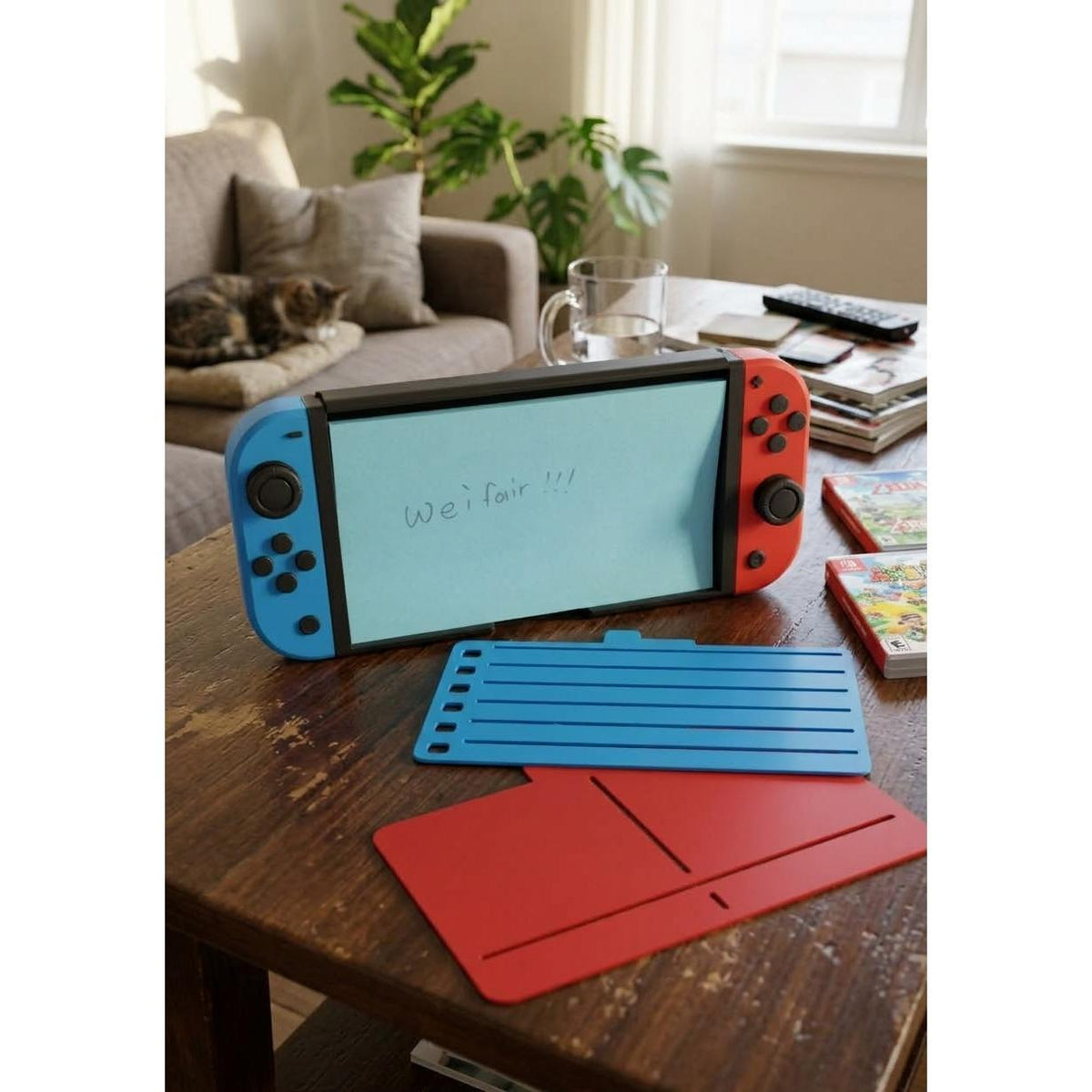 Controller-style magnetic sticky note 3D printed holder, view 3
