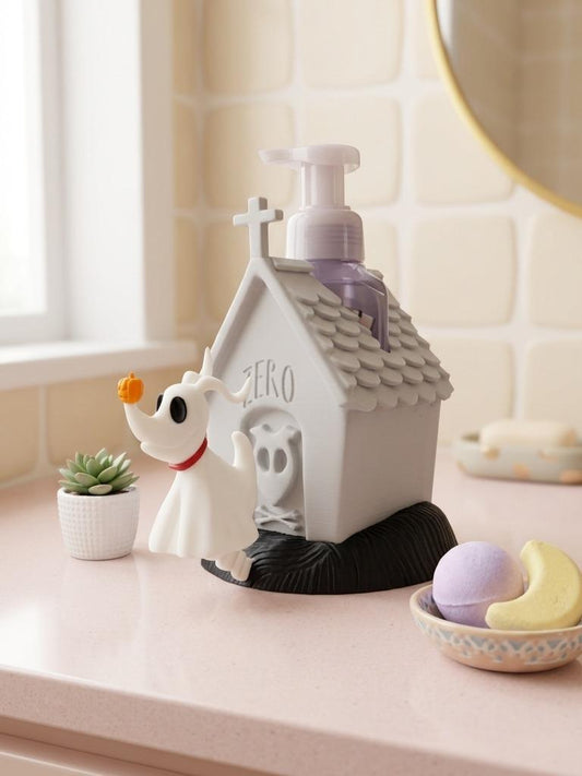 Floating Ghost Dog 3D printed soap dispenser holder, view 1