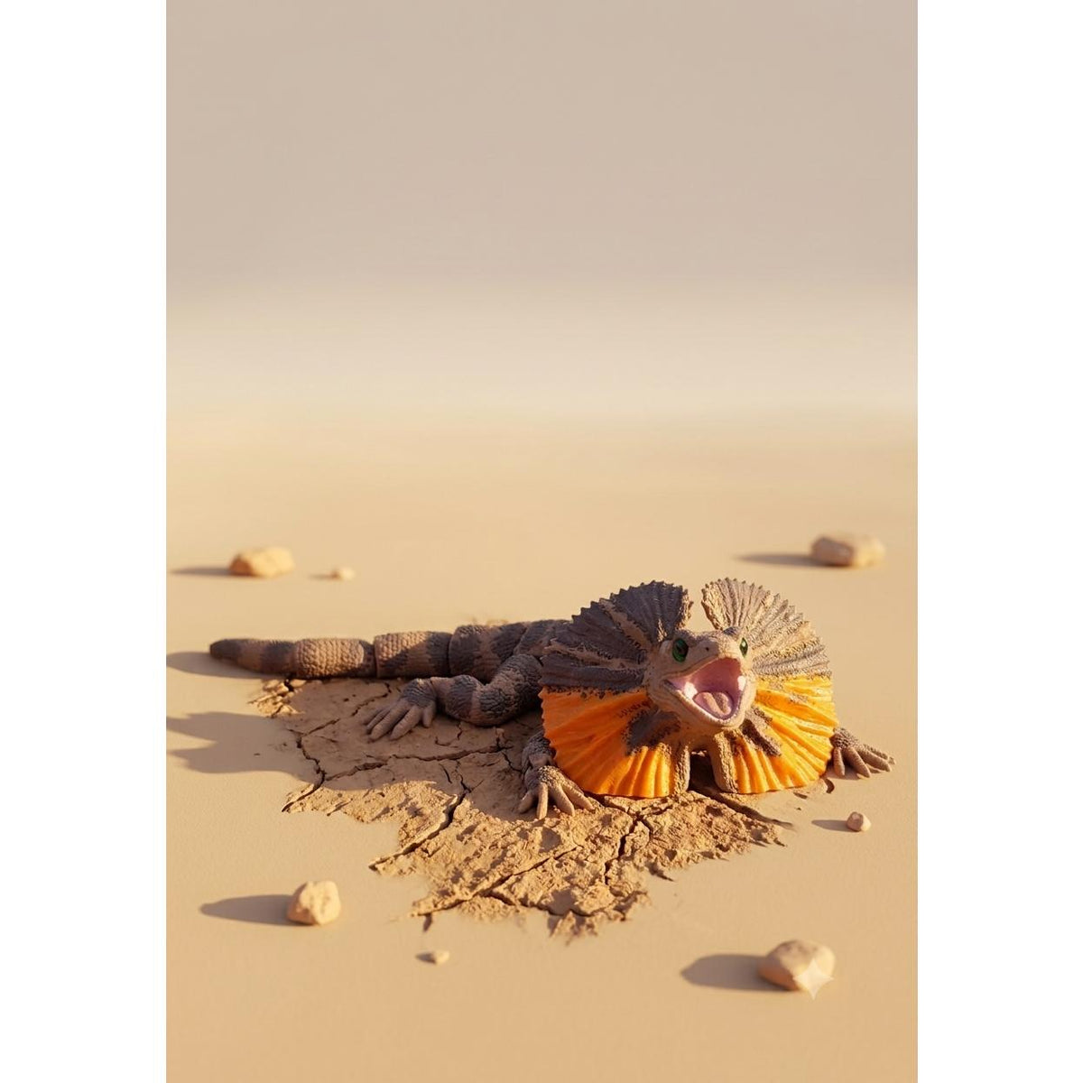 Frilled Neck Lizard 3D printed articulated model, view 3