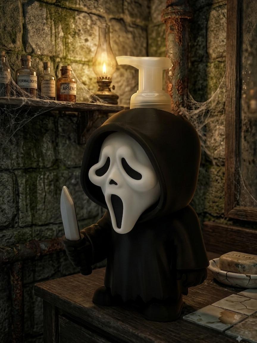 Halloween Ghost Slasher 3D printed soap pump holder, view 3