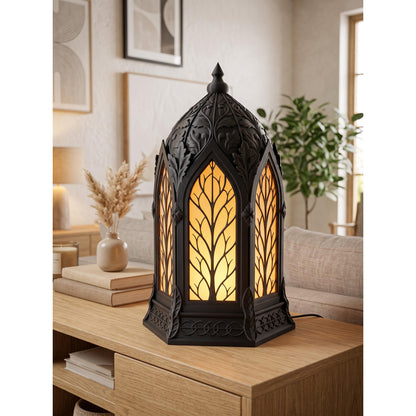 Elven Sanctuary LED table lamp glowing with multicolor light