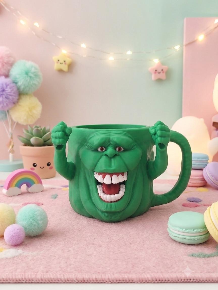 Hungry Green Ghost 3D printed ice cream pint holder, view 3