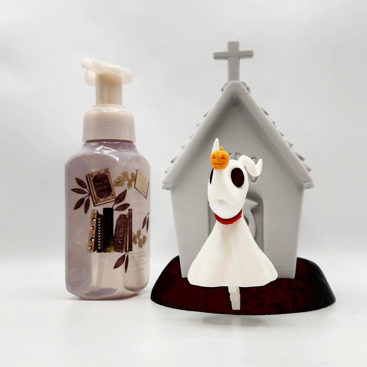 Floating Ghost Dog 3D printed soap dispenser holder, view 4
