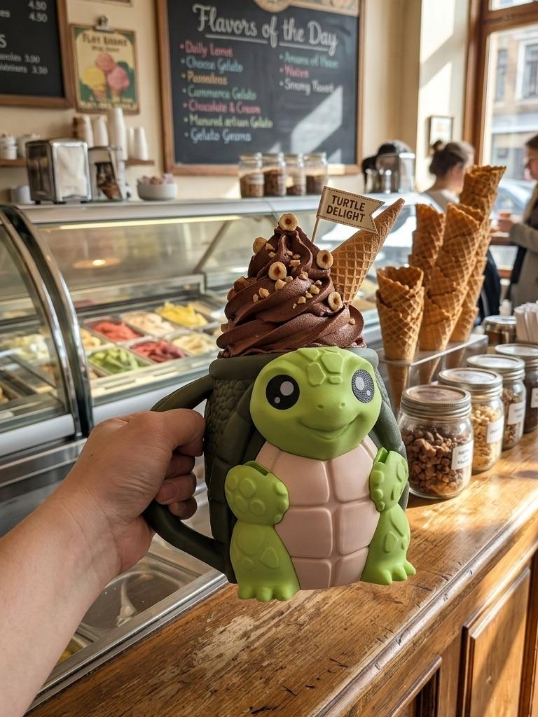 Turtle 3D printed ice cream pint holder, view 6